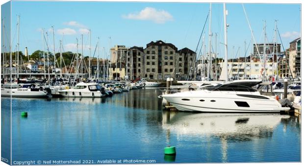Sutton Harbour Reflections, Plymouth. Canvas Print by Neil Mottershead