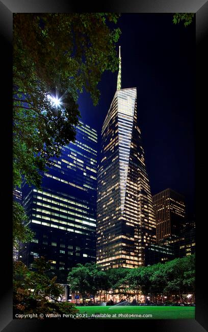 Bryant Park New York City Skyline  Night Framed Print by William Perry