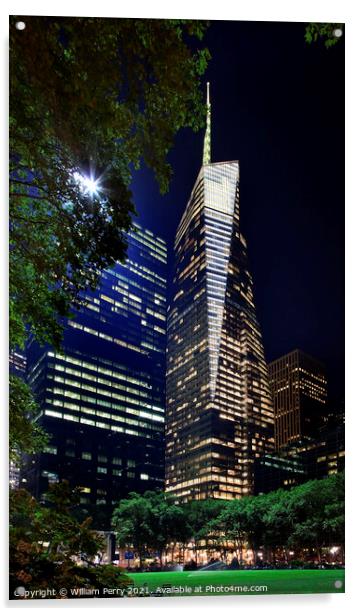 Bryant Park New York City Skyline  Night Acrylic by William Perry