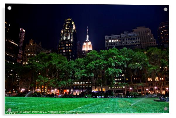 Bryant Park New York City Skyline  Night Acrylic by William Perry