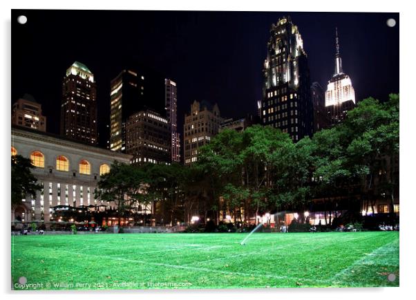 Bryant Park New York City Skyline  Night Acrylic by William Perry