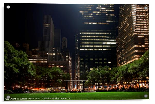 Bryant Park New York City Skyline  Night Acrylic by William Perry