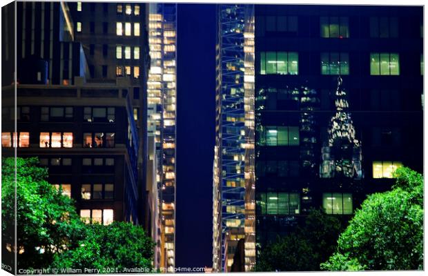 Apartment Buildings Chrysler Refflection Bryant Park New York Ci Canvas Print by William Perry