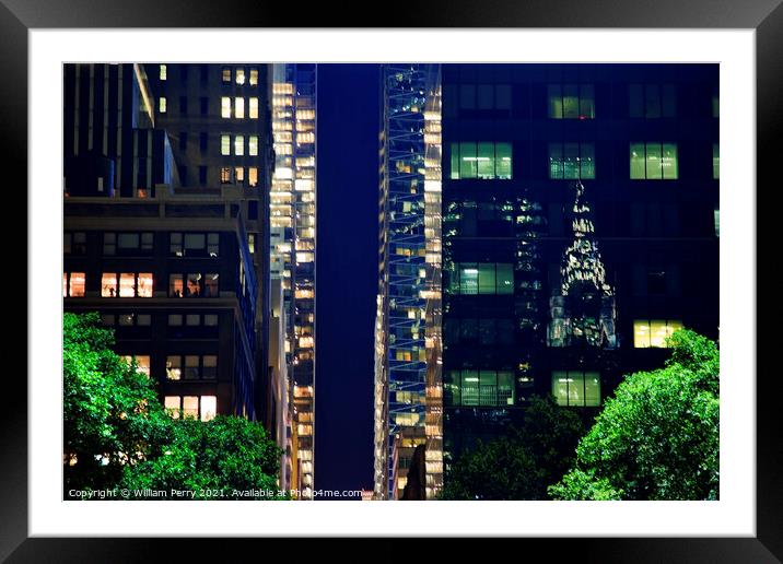 Apartment Buildings Chrysler Refflection Bryant Park New York Ci Framed Mounted Print by William Perry