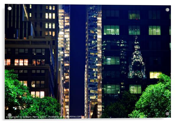Apartment Buildings Chrysler Refflection Bryant Park New York Ci Acrylic by William Perry