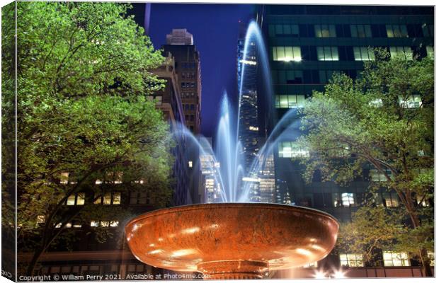 Fountain Bryant Park New York City Night Canvas Print by William Perry