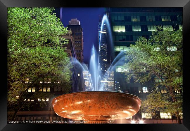 Fountain Bryant Park New York City Night Framed Print by William Perry