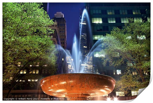 Fountain Bryant Park New York City Night Print by William Perry