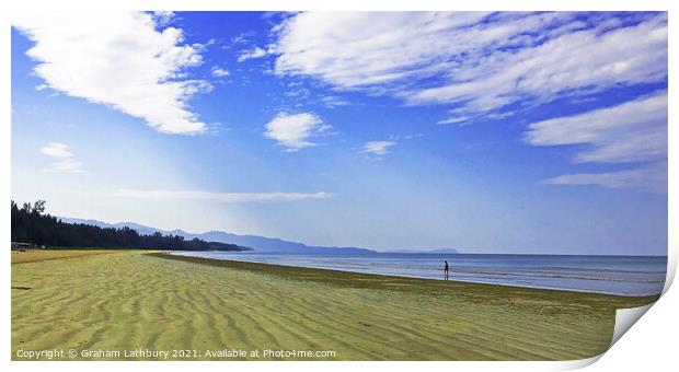 Lone walker on a Thailand Beach Print by Graham Lathbury