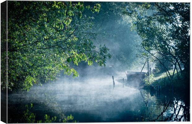 Mist on the river in the marshes in Bourges Canvas Print by Laurent Renault