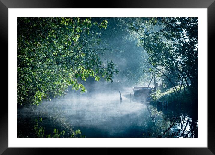 Mist on the river in the marshes in Bourges Framed Mounted Print by Laurent Renault