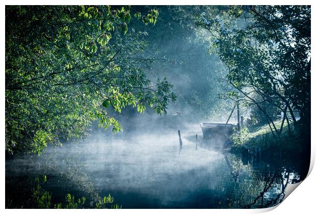 Mist on the river in the marshes in Bourges Print by Laurent Renault