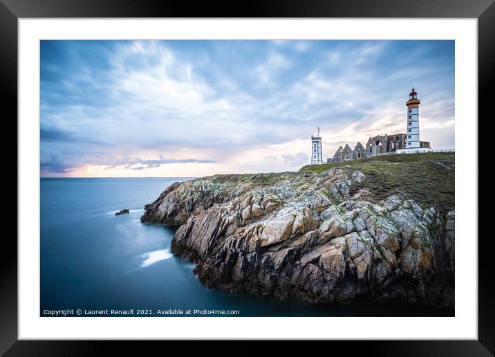The ruins of the abbey of Saint-Mathieu and the lighthouse in Fr Framed Mounted Print by Laurent Renault
