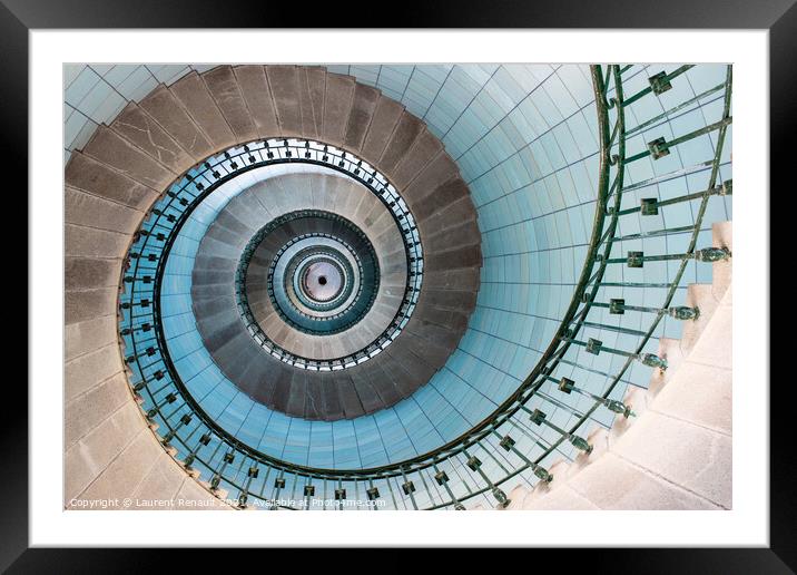 Stairs spiral inside the lighthouse Framed Mounted Print by Laurent Renault