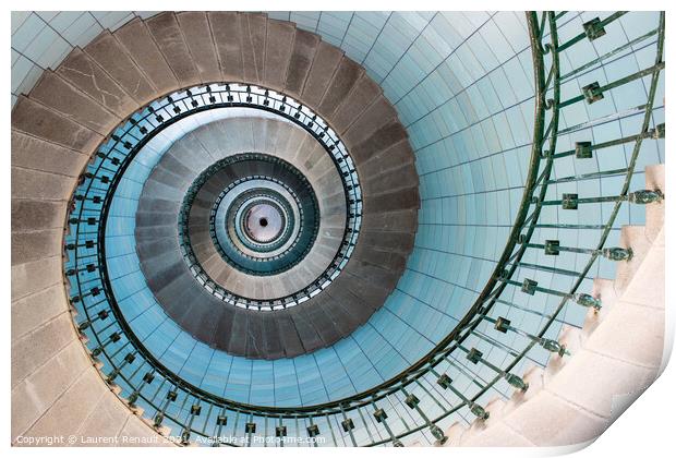 Stairs spiral inside the lighthouse Print by Laurent Renault