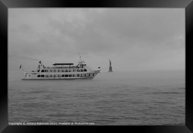 Mystical Statue of Liberty Ferry Ride Framed Print by Antony Robinson