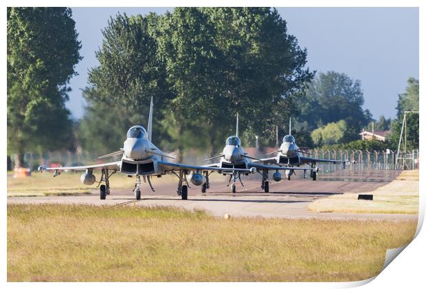 Three Eurofighter Typhoons taxiing out Print by Jason Wells