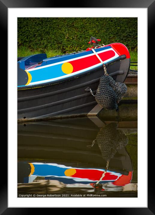 Colourful reflections of a narrowboat  Framed Mounted Print by George Robertson