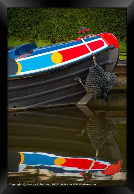 Colourful reflections of a narrowboat  Framed Print by George Robertson