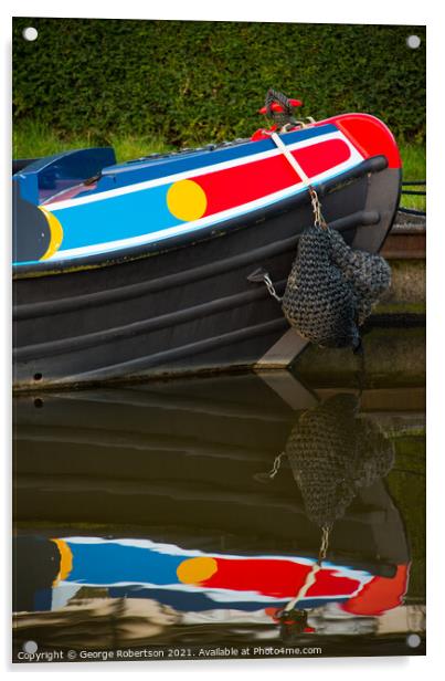Colourful reflections of a narrowboat  Acrylic by George Robertson