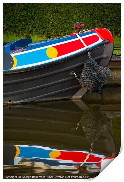 Colourful reflections of a narrowboat  Print by George Robertson