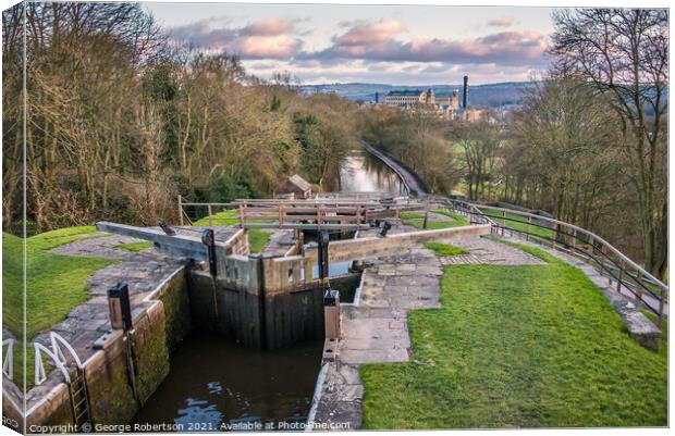 Five Rise Locks at the canal in Bingley Canvas Print by George Robertson