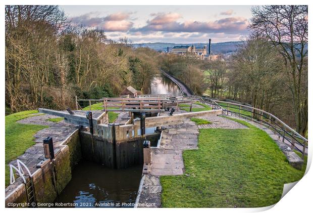 Five Rise Locks at the canal in Bingley Print by George Robertson
