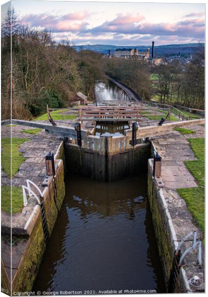 Evening light at Five Rise Locks in Bingley Canvas Print by George Robertson