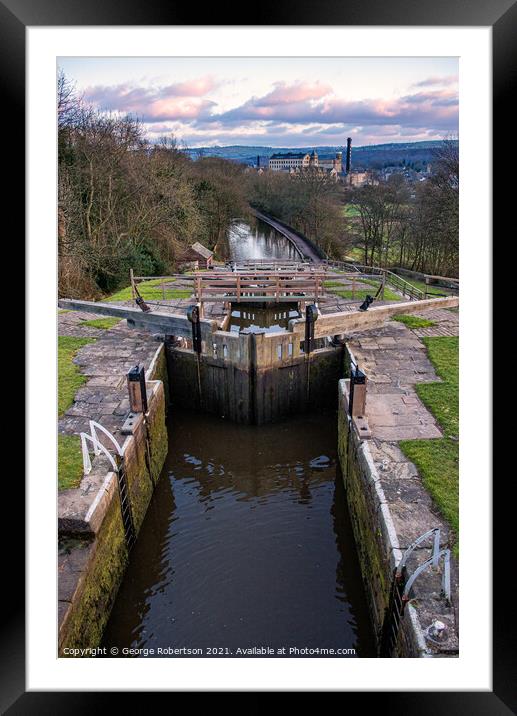 Evening light at Five Rise Locks in Bingley Framed Mounted Print by George Robertson
