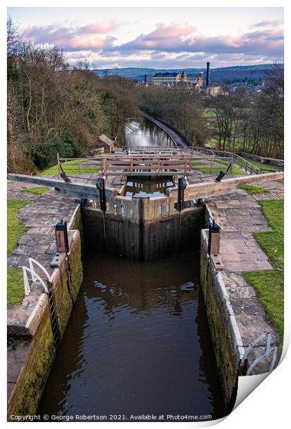 Evening light at Five Rise Locks in Bingley Print by George Robertson