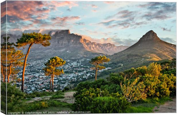 Signal Hill in Cape town at sunset, South Africa Canvas Print by Delphimages Art
