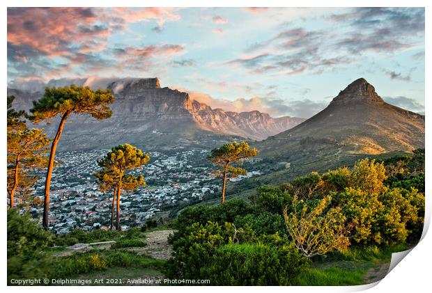 Signal Hill in Cape town at sunset, South Africa Print by Delphimages Art