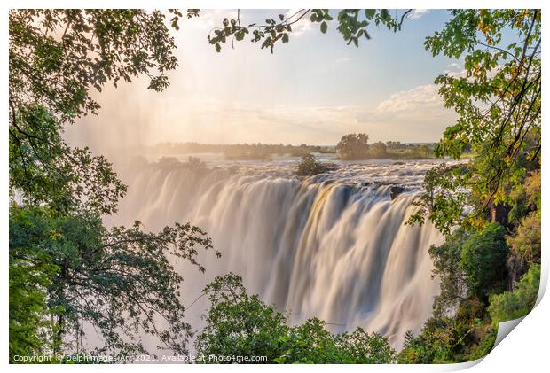 Victoria Falls landscape on Zambezi river Print by Delphimages Art