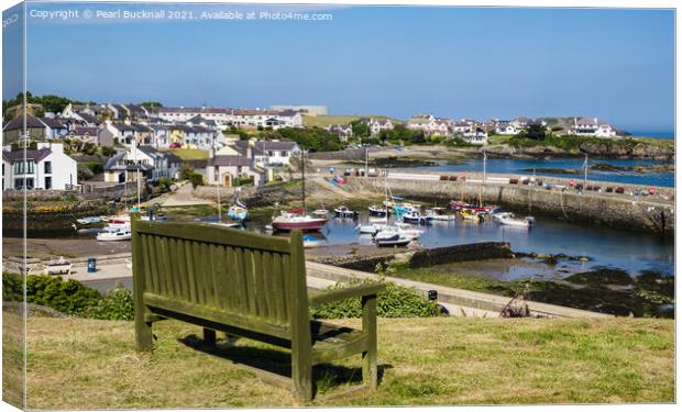 Overlooking Cemaes Harbour on Anglesey Canvas Print by Pearl Bucknall