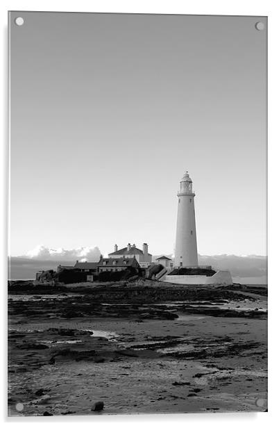 St Mary`s Lighthouse b&w. Acrylic by Northeast Images
