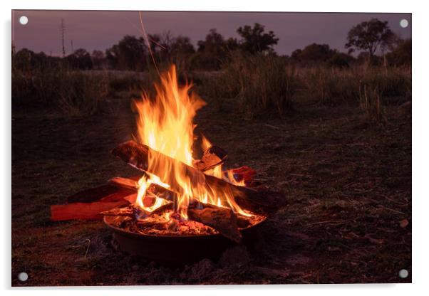 Camp Fire Burning in African Savanna at the Okavango, Africa Acrylic by Dietmar Rauscher