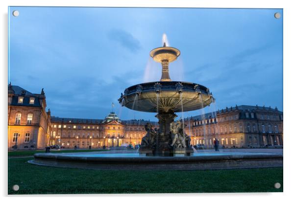 Illuminated Fountain at the New Palace, Neues Schloss, in Stuttg Acrylic by Dietmar Rauscher