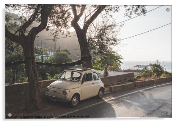 Vintage Fiat Nuova 500 Cinquecento Car parked on the Sorrentine  Acrylic by Dietmar Rauscher
