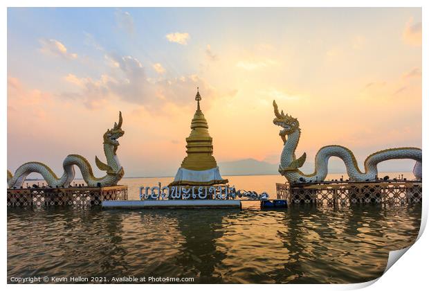 Sunset over Phayao lake. Print by Kevin Hellon