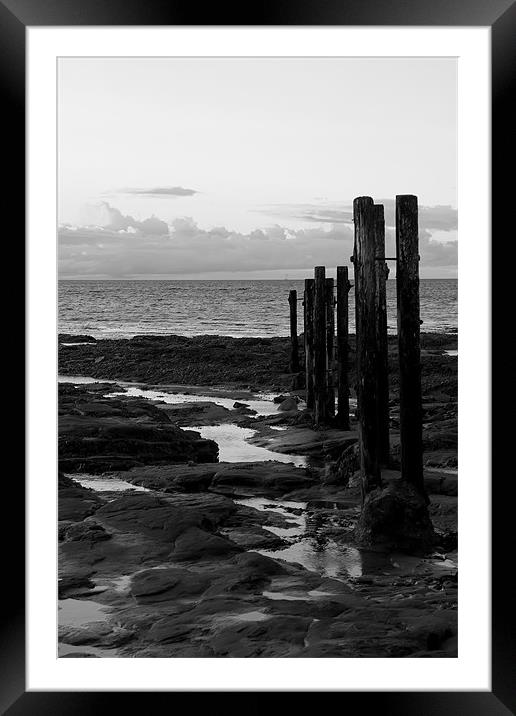 st mary`s groyne b&w. Framed Mounted Print by Northeast Images
