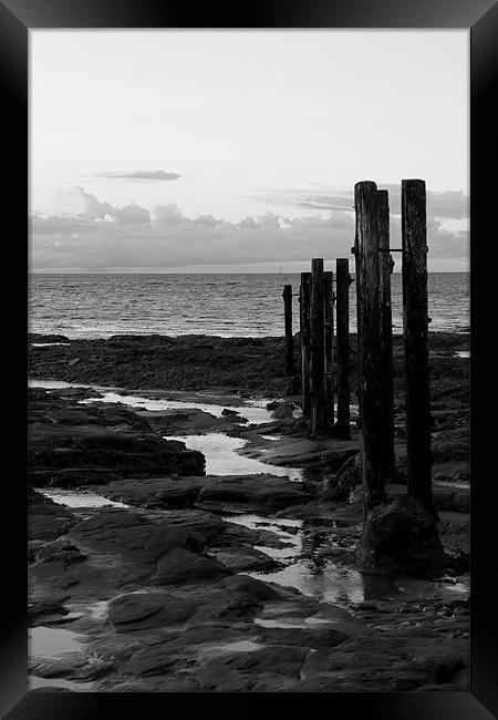 st mary`s groyne b&w. Framed Print by Northeast Images