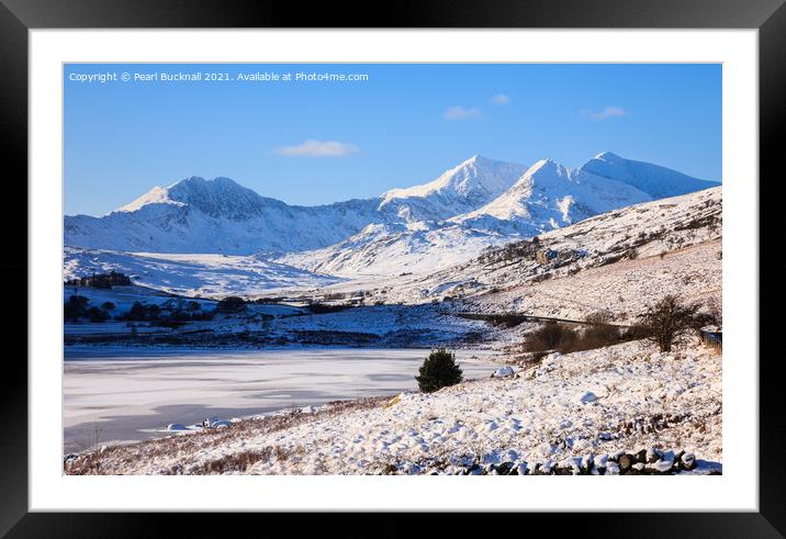 Snowdon in Winter Snow Snowdonia Wales Framed Mounted Print by Pearl Bucknall