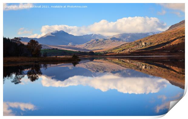 Snowdon Horseshoe Reflections Snowdonia Wales Print by Pearl Bucknall