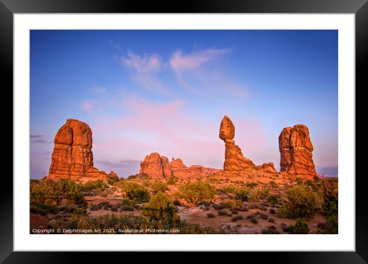Arches National park. Balanced rock at sunset Utah Framed Mounted Print by Delphimages Art