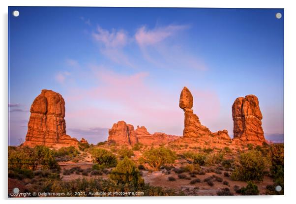 Arches National park. Balanced rock at sunset Utah Acrylic by Delphimages Art