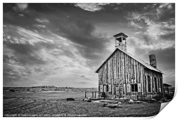 Old wooden church near Moab in Utah, USA Print by Delphimages Art