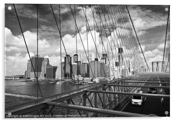 New York Manhattan skyline from Brooklyn bridge Acrylic by Delphimages Art