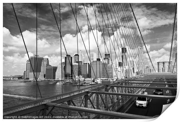 New York Manhattan skyline from Brooklyn bridge Print by Delphimages Art