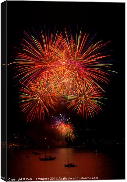 Fireworks at Plymouth Canvas Print by Pete Hemington