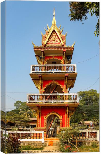 Decorative Bell Tower, Laos, Asia Canvas Print by Ian Miller